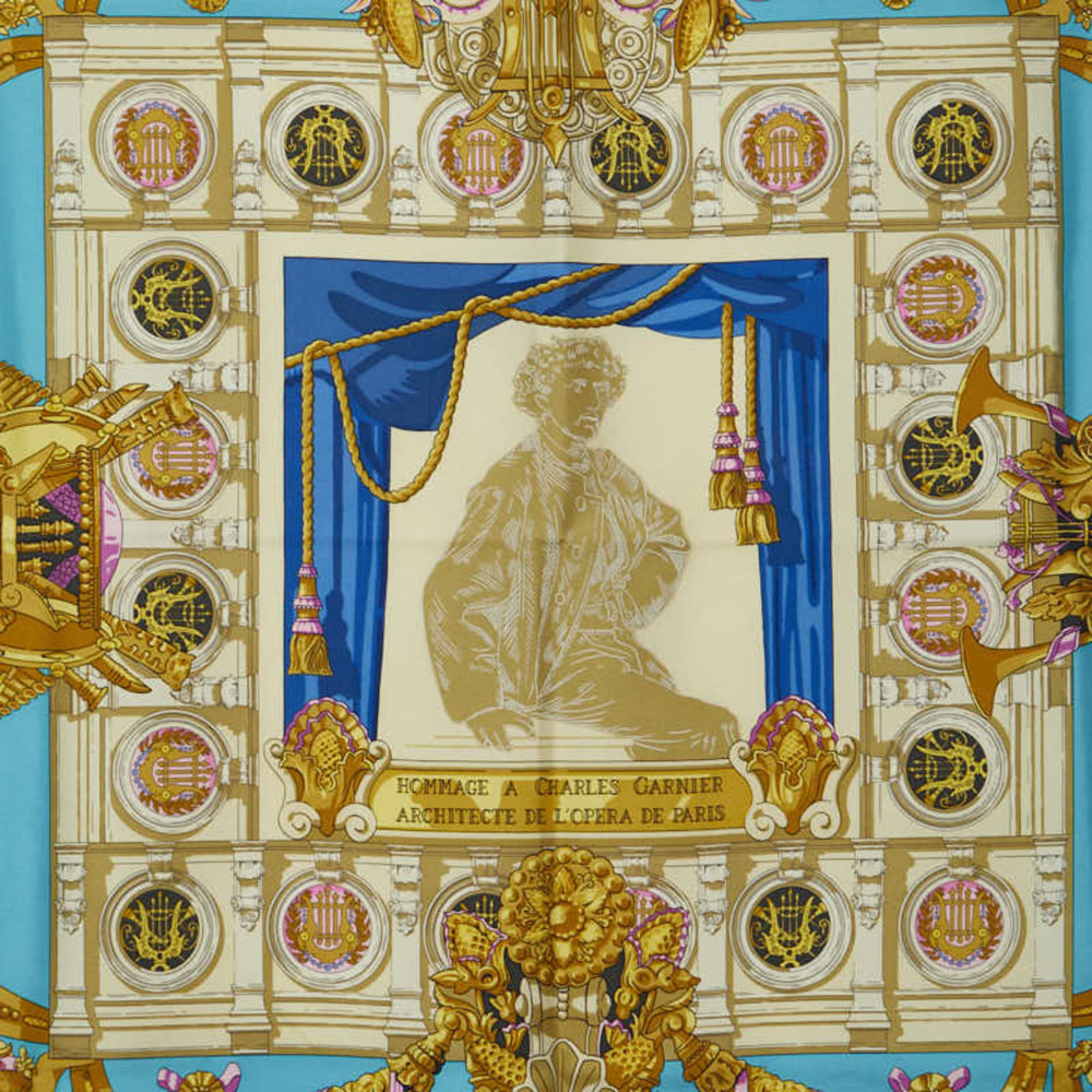 Hermes Hermès Carré 90 Hommage a Charles Garnier Scarf/Muffler in Light Blue ... - Picture 2 of 10